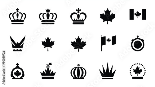фотографія Victoria day canada icons featuring crowns maple leaves and flags for celebratio