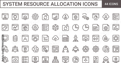 Valokuva System resource allocation icons in clean outline style for infrastructure manag