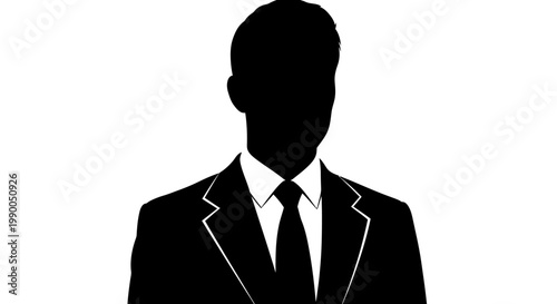 Silhouette of a man in a suit and tie, isolated on white background, representing business or formal attire
