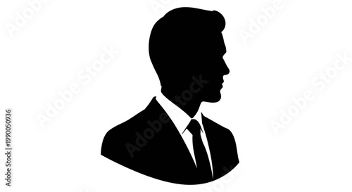 Clean silhouette profile of a modern professional man in a business suit, perfect for corporate branding, executive representation, and professional identity visuals