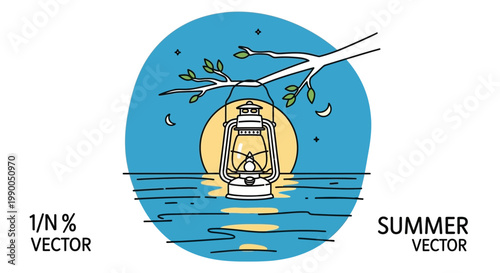 Vintage Lantern Hanging Over Water at Sunset