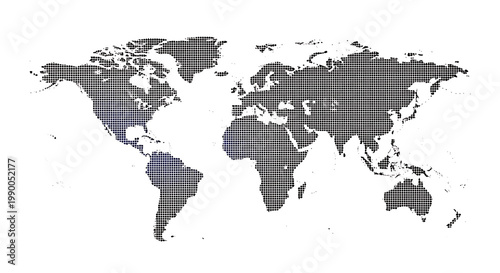 World map composed of dark squares and gradient blue continents, abstract global network, digital connection concept