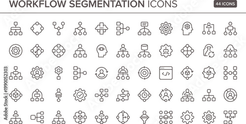 Workflow segmentation icon set in modern outline style for process categorization dashboard interface and data organization systems