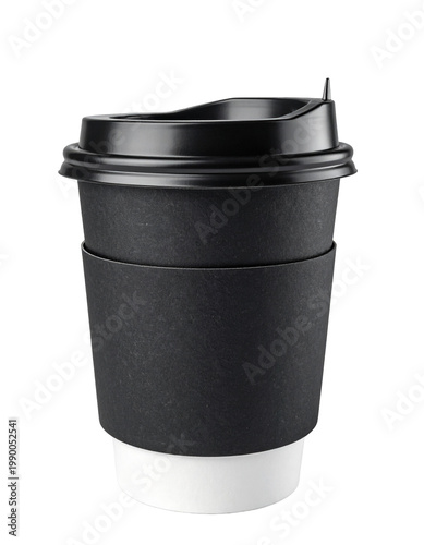Coffee cup with black lid and holder