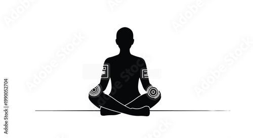 yoga meditation silhouette with tattoos on arms