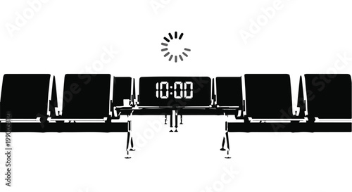 black office chairs around meeting table with clock