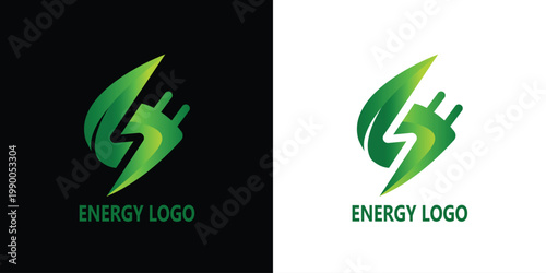 Green energy logo design with leaf and electric plug concept