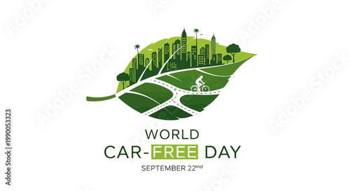 Green Leaf with Cityscape World Car Free Day.