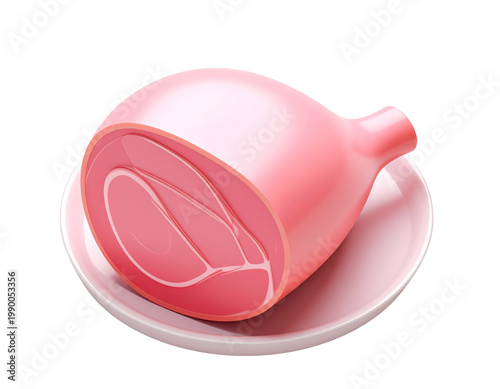 Cartoon Ham on a Plate, Pink Isometric Illustration
