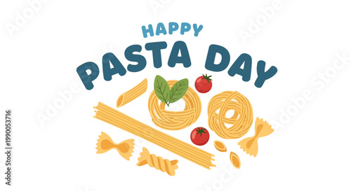 Pasta Day Illustration with Various Pasta Shapes.