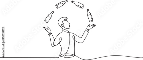 continuous line drawing of waters juggling bottles.vector one line of waters juggling bottles. one line art icon drawing vector
