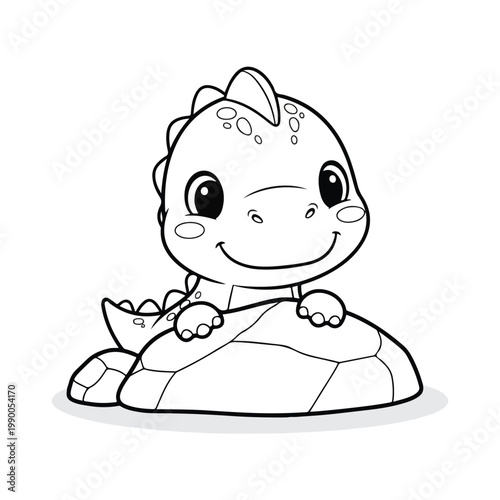 Cute Baby dinosaur peeking over rock