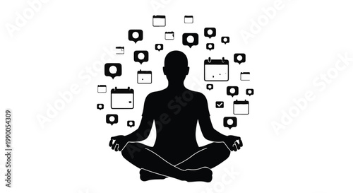 Meditating person surrounded by social media icons