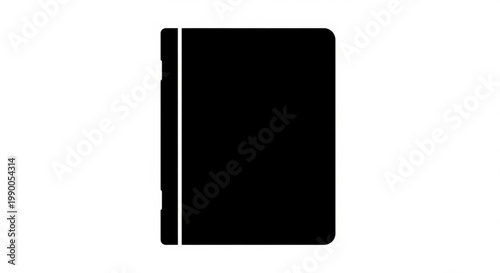 A minimalist black silhouette vector icon representing a closed spiral-bound notebook or binder, isolated on a clean white background, symbolizing education, office work, or documentation.