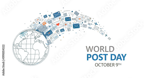 World Post Day Postal Items and Globe.