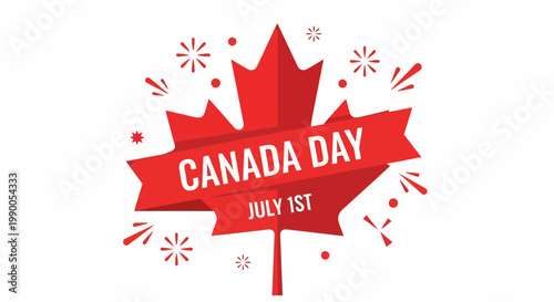 Canada Day Celebration Maple Leaf Banner July 1st Fireworks Red White Vector