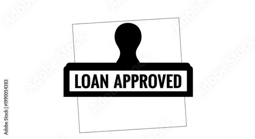 Black 'Loan Approved' stamp on a white paper, signifying successful application, financial approval, and positive credit.