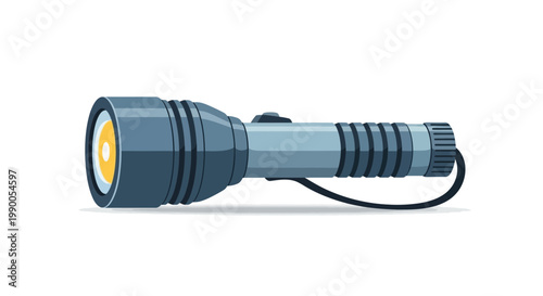 Flashlight with yellow light on white background