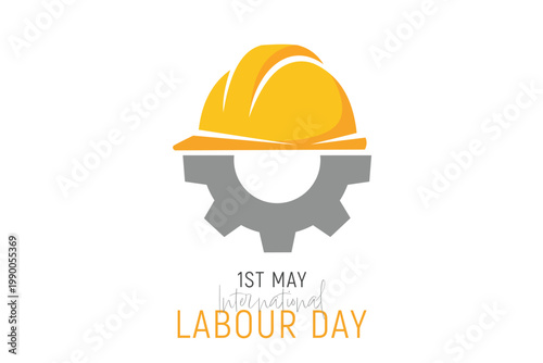 International Labour Day, Yellow safety helmet and gear icon vector for May 1st worker celebration poster design.