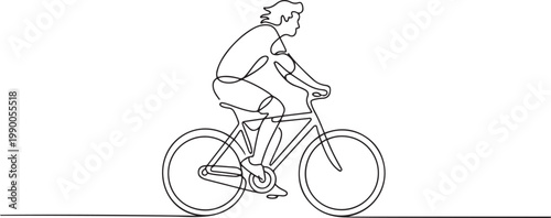 flat doodle bicycle, bike, outdoor, lifestyle, man, person, young, sport, cyclist. Isolated image hand draw contour on a white background. one line art icon drawing vector