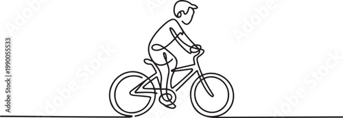 flat doodle bicycle, bike, outdoor, lifestyle, man, person, young, sport, cyclist. Isolated image hand draw contour on a white background. one line art icon drawing vector