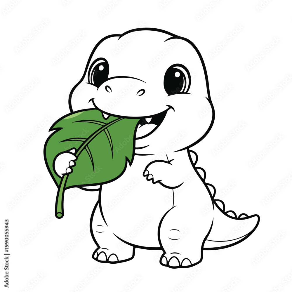 Fototapeta premium Cute Baby Dinosaur With Leaf