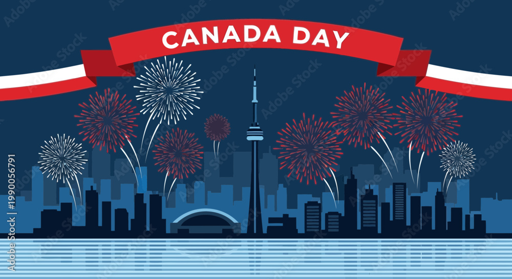 Fototapeta premium Canada Day Fireworks Over Toronto Skyline Celebration