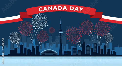 Canada Day Fireworks Over Toronto Skyline Celebration
