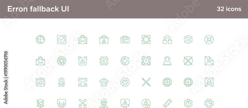 Error fallback UI icon set in minimal outline style for system alerts warnings failure states and interface exception handling design