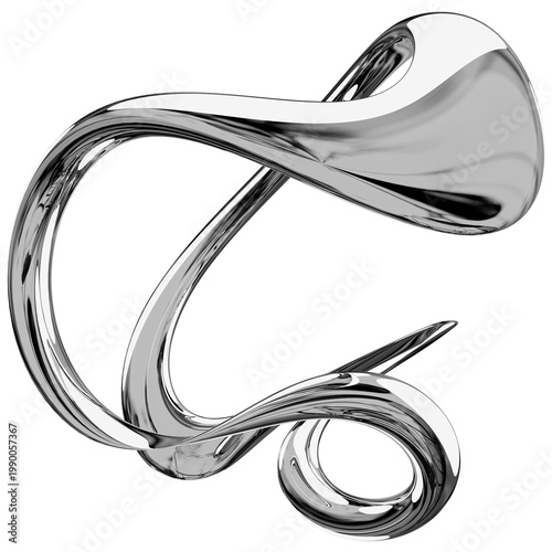 Abstract 3D chrome endless looping infinity knot shape isolated on white