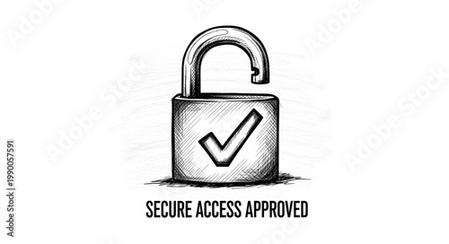 Secure access approved unlocked padlock with checkmark illustration.