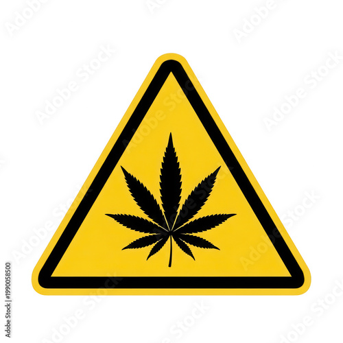 A warning sign with a cannabis leaf isolated on transparent background