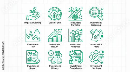 Green sustainable business investment icons.
