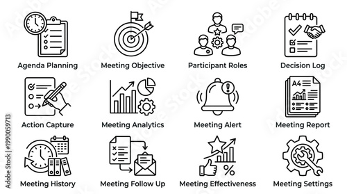 Meeting Planning Business Strategy Icons.