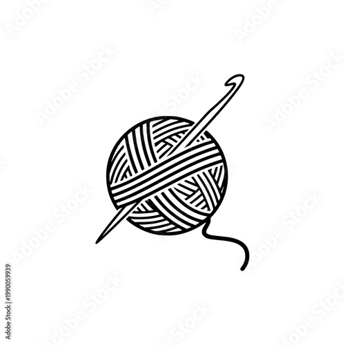 A ball of yarn with a crochet hook Vector, illustration