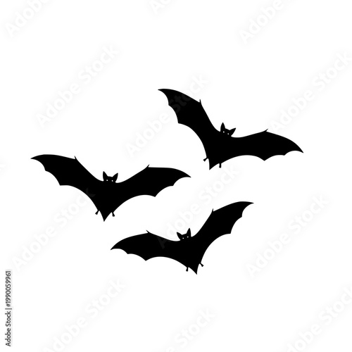 Three black bats flying in the air Vector, illustration