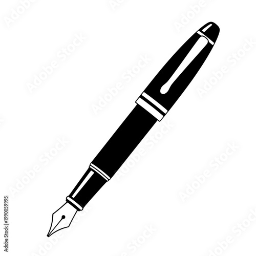 A black fountain pen with silver accents Vector, illustration