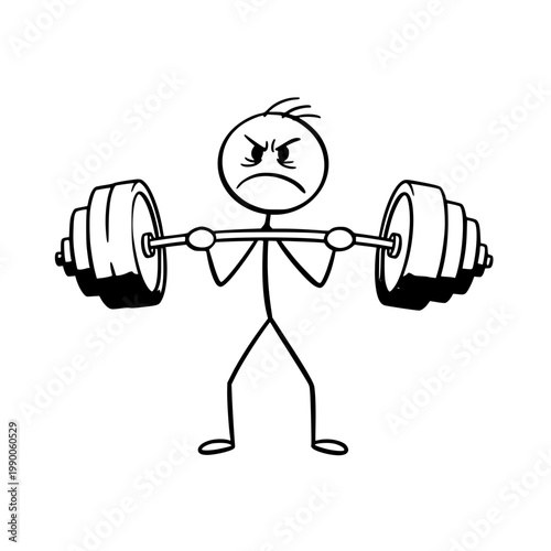 A stick figure struggling to lift a heavy barbell Vector, illustration
