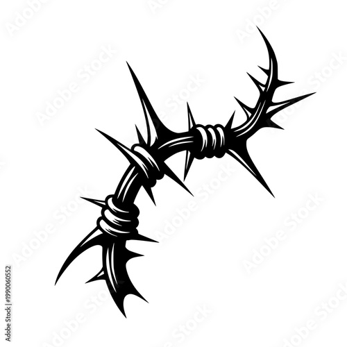 A black barbed wire with sharp points Vector, illustration