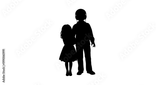 Silhouette vector of two children with boy wearing headphones