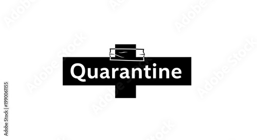 Black quarantine sign with medical cross and tape vector graphic