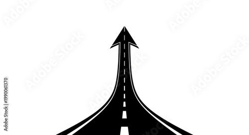 Road merging into an upward arrow shape symbolizing progress and direction.