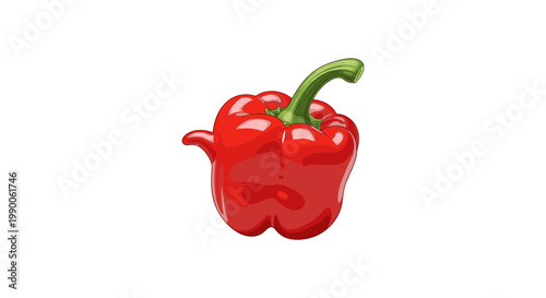 Single bright red bell pepper with green stem isolated on a clean white background