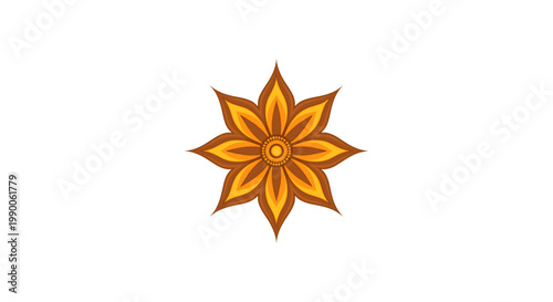 Star anise spice flower shape with brown and yellow petals on white background