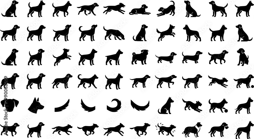 Fototapeta premium Diverse animal silhouettes standing walking sitting bird 