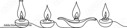 continuous line of oil lamps .one line drawing of ancient lamps with oil. classic lamp. one line art icon drawing vector
