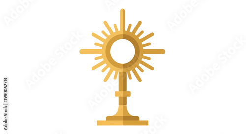 Golden Monstrance with Sunburst Rays, Catholic Sacrament Symbol