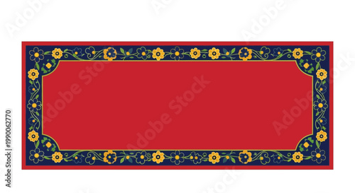 Ornate Floral Border Design with Red Background - Decorative Frame