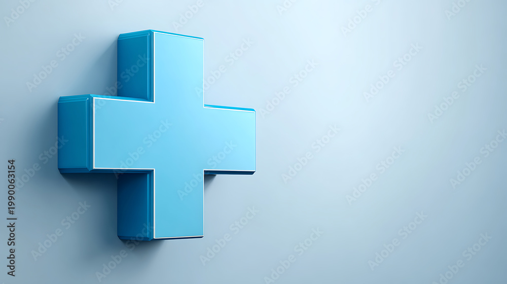 Fototapeta premium Blue medical cross on wall emphasizing speed, motion, and dynamic energy
