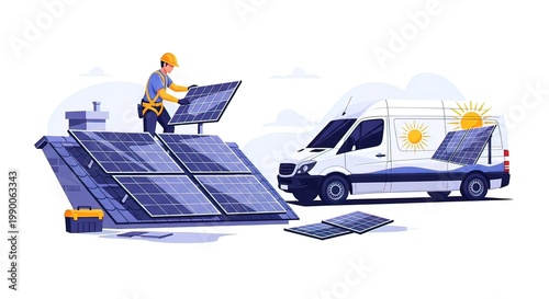 Solar panel installation on a roof.